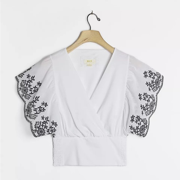 MAEVE by ANTHROPOLOGIE NWOT Tavi Embroidered Top in White - Picture 1 of 8